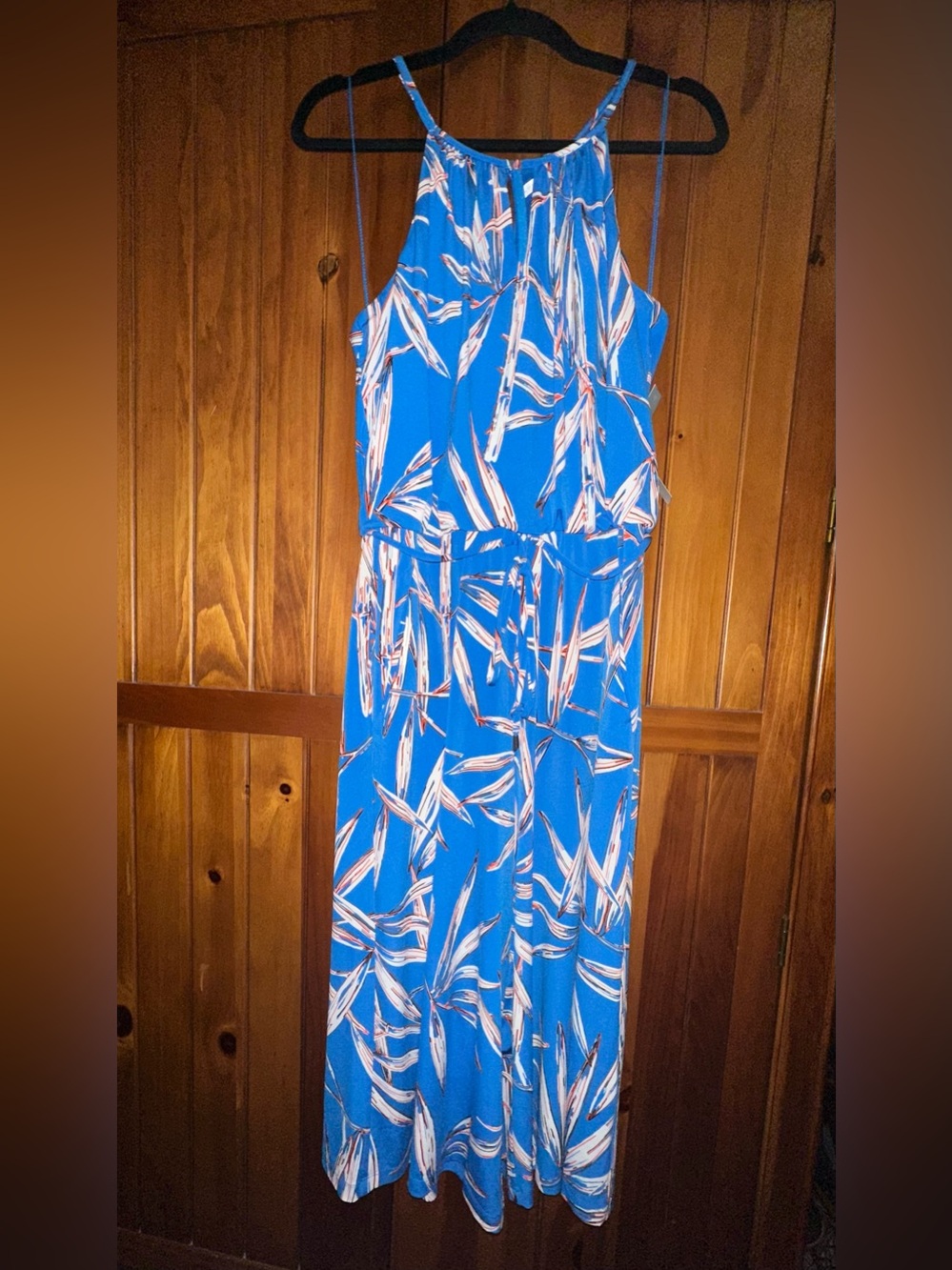 London Times Royal Blue Halter Jumper with White and Coral Accents NWT